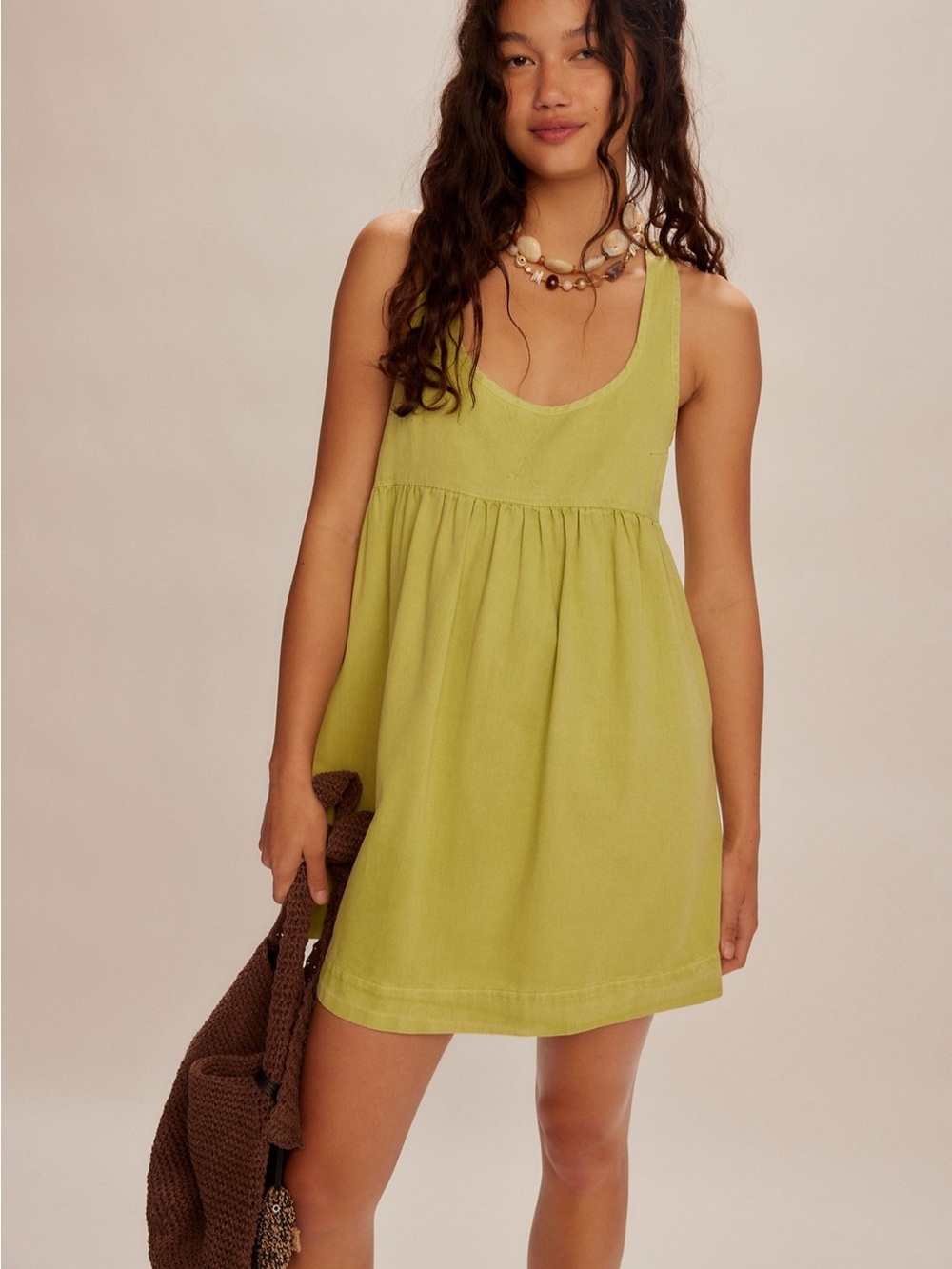 Free People Lime Green Scoop-Neck Babydoll Mini Dress